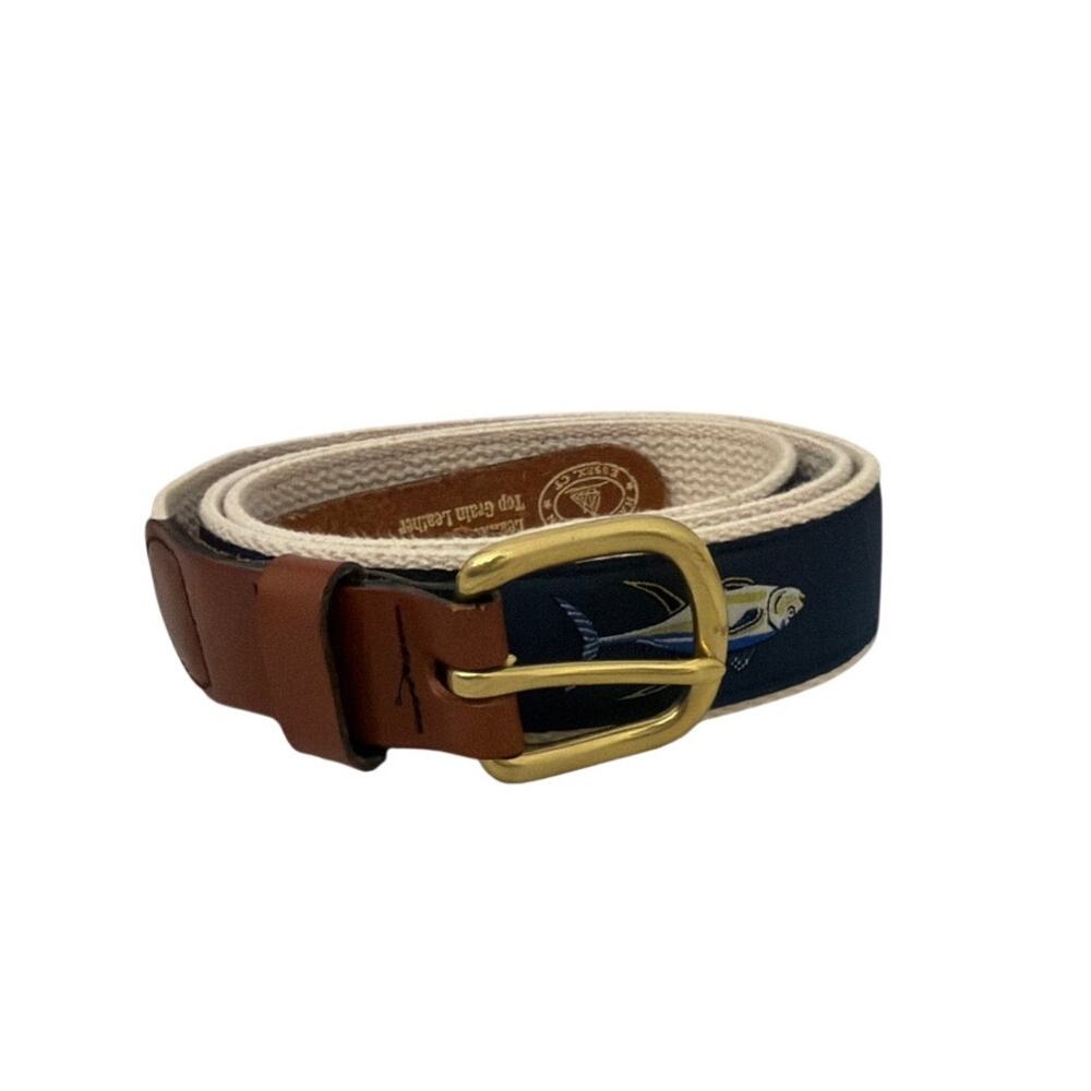 Leather Man Ltd. Yellowfin Tuna Woven Brown Leather Fish Belt Size 46